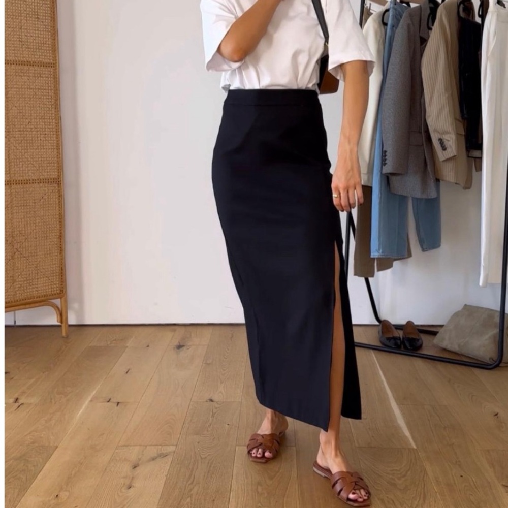 Pixie Market Black Long Maxi Midi Long Skirt with Front Slit Size Large